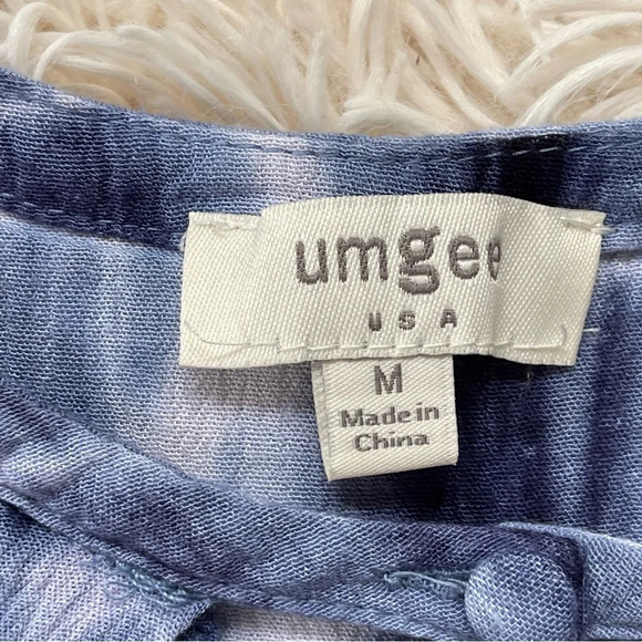 Umgee keyhole detail long sleeve top tunic tie dye print boho white blue SZ M - Picture 7 of 9
